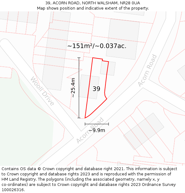 39, ACORN ROAD, NORTH WALSHAM, NR28 0UA: Plot and title map
