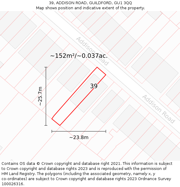 39, ADDISON ROAD, GUILDFORD, GU1 3QQ: Plot and title map