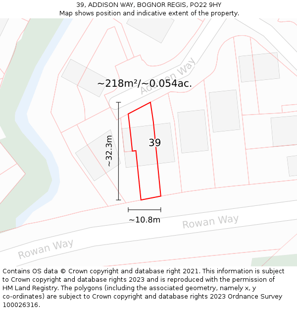 39, ADDISON WAY, BOGNOR REGIS, PO22 9HY: Plot and title map