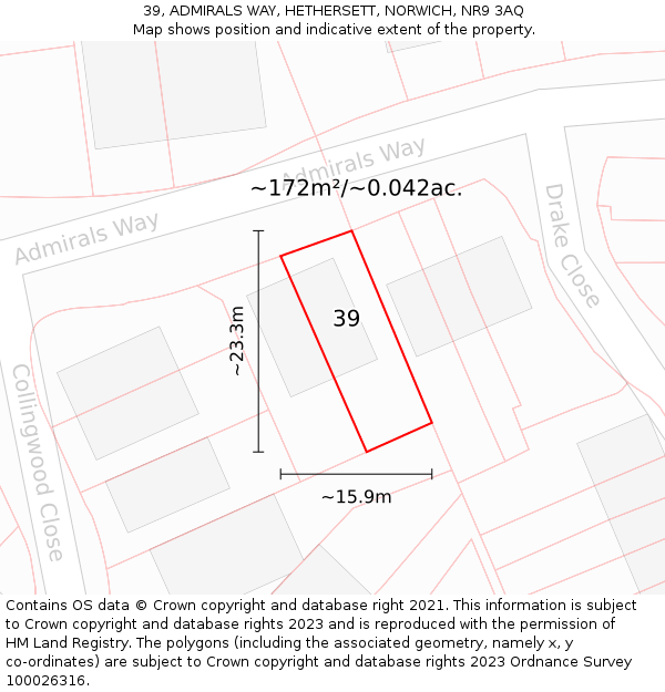 39, ADMIRALS WAY, HETHERSETT, NORWICH, NR9 3AQ: Plot and title map