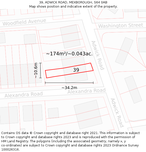 39, ADWICK ROAD, MEXBOROUGH, S64 0AB: Plot and title map