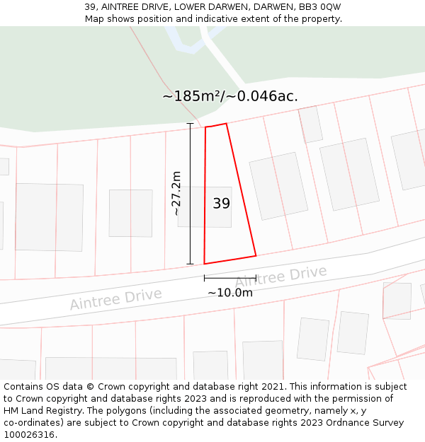 39, AINTREE DRIVE, LOWER DARWEN, DARWEN, BB3 0QW: Plot and title map
