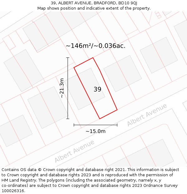 39, ALBERT AVENUE, BRADFORD, BD10 9QJ: Plot and title map