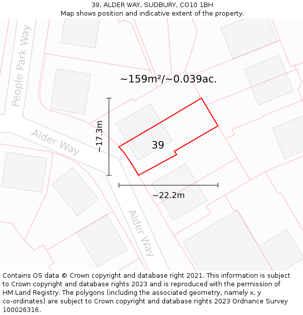 39, ALDER WAY, SUDBURY, CO10 1BH: Plot and title map
