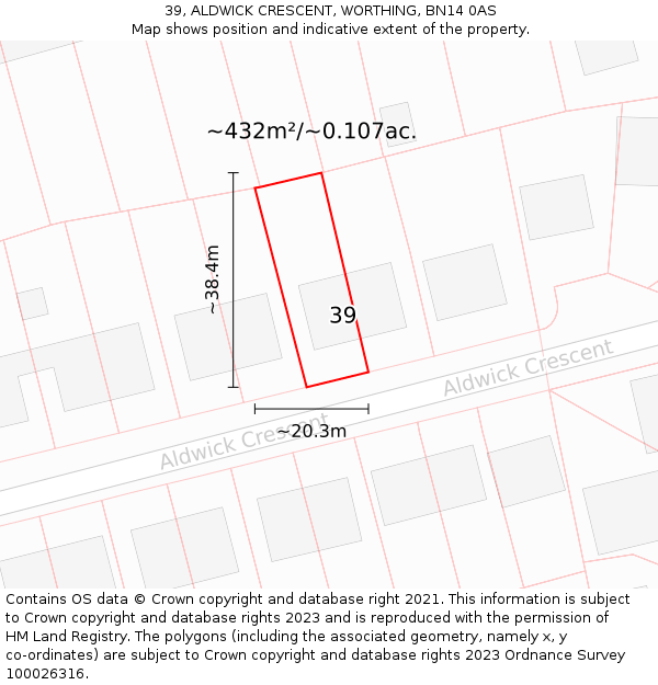 39, ALDWICK CRESCENT, WORTHING, BN14 0AS: Plot and title map