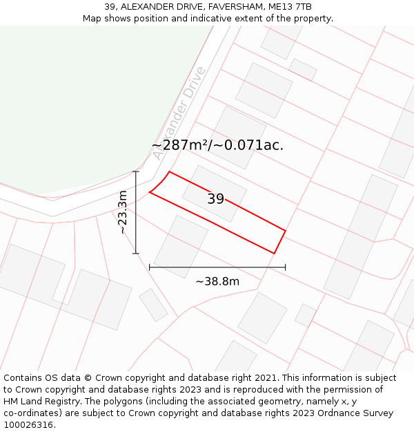 39, ALEXANDER DRIVE, FAVERSHAM, ME13 7TB: Plot and title map