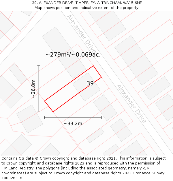 39, ALEXANDER DRIVE, TIMPERLEY, ALTRINCHAM, WA15 6NF: Plot and title map