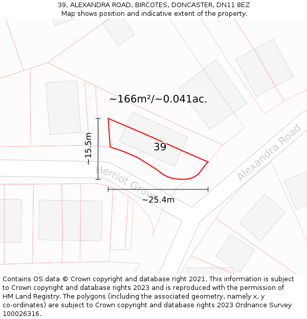 39, ALEXANDRA ROAD, BIRCOTES, DONCASTER, DN11 8EZ: Plot and title map
