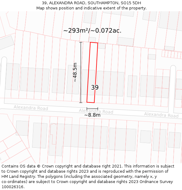 39, ALEXANDRA ROAD, SOUTHAMPTON, SO15 5DH: Plot and title map