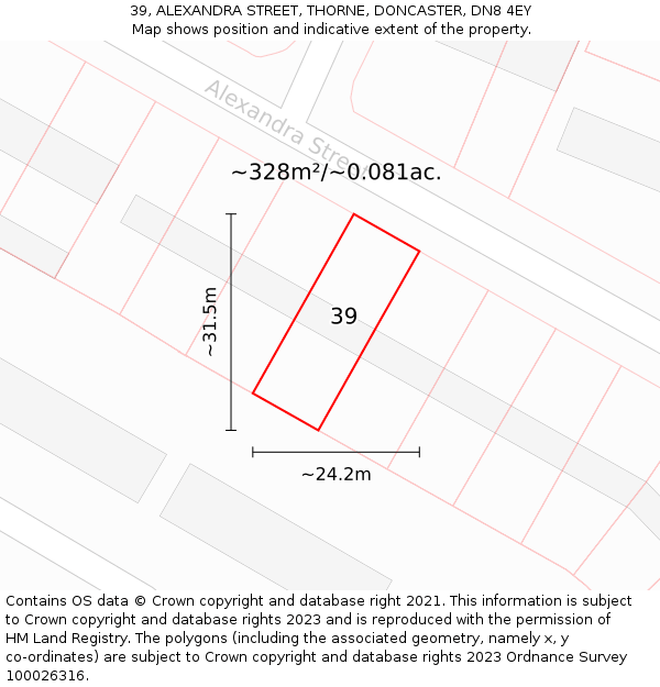 39, ALEXANDRA STREET, THORNE, DONCASTER, DN8 4EY: Plot and title map