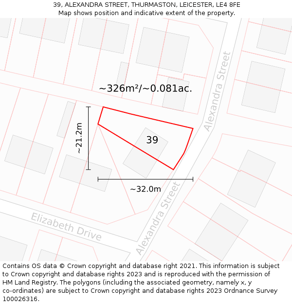 39, ALEXANDRA STREET, THURMASTON, LEICESTER, LE4 8FE: Plot and title map