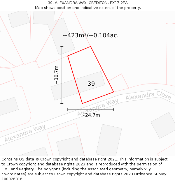 39, ALEXANDRA WAY, CREDITON, EX17 2EA: Plot and title map