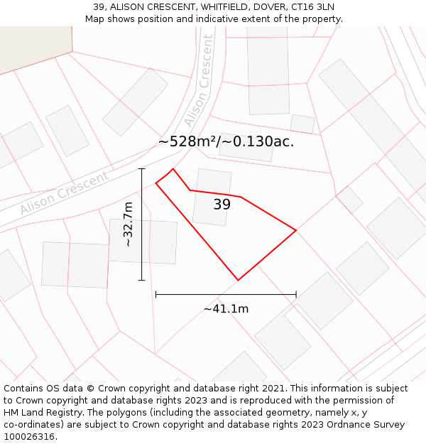 39, ALISON CRESCENT, WHITFIELD, DOVER, CT16 3LN: Plot and title map