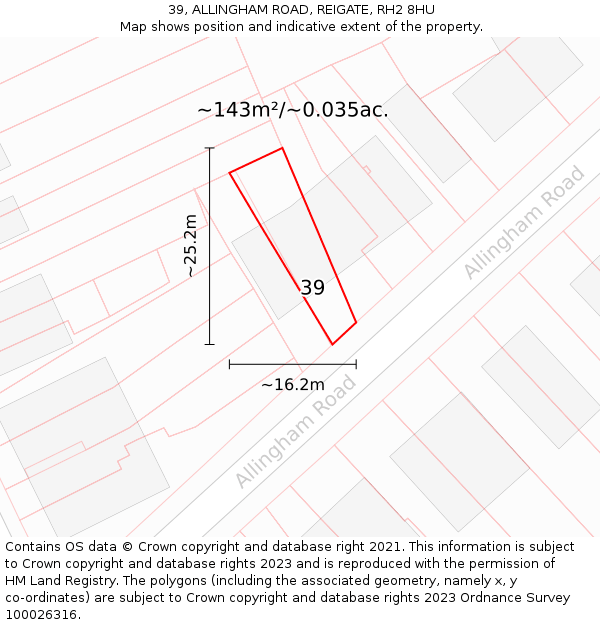 39, ALLINGHAM ROAD, REIGATE, RH2 8HU: Plot and title map