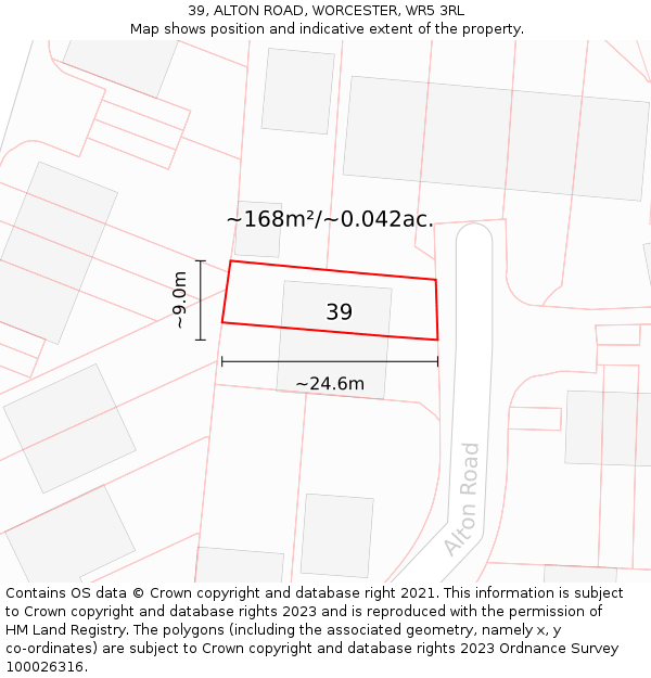 39, ALTON ROAD, WORCESTER, WR5 3RL: Plot and title map