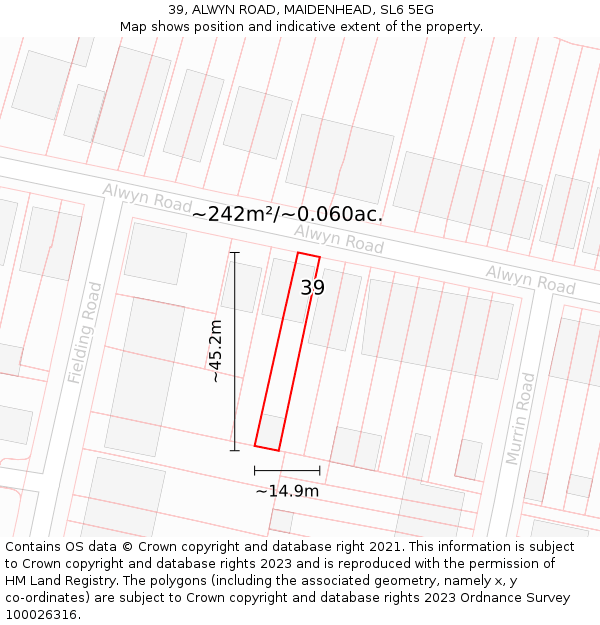 39, ALWYN ROAD, MAIDENHEAD, SL6 5EG: Plot and title map