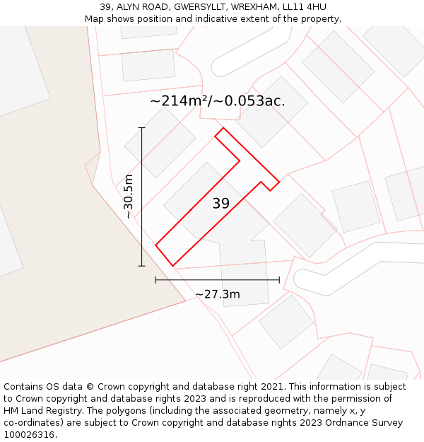 39, ALYN ROAD, GWERSYLLT, WREXHAM, LL11 4HU: Plot and title map