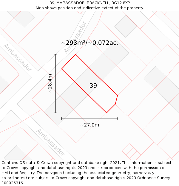 39, AMBASSADOR, BRACKNELL, RG12 8XP: Plot and title map