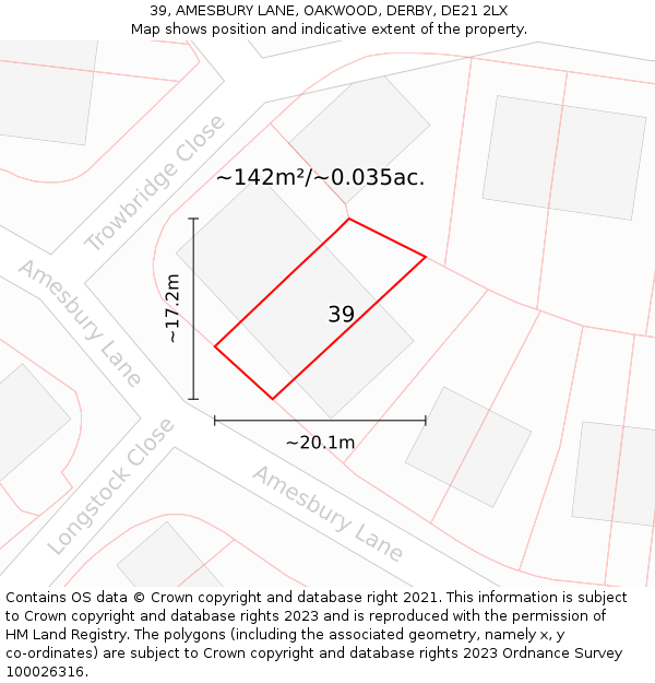 39, AMESBURY LANE, OAKWOOD, DERBY, DE21 2LX: Plot and title map