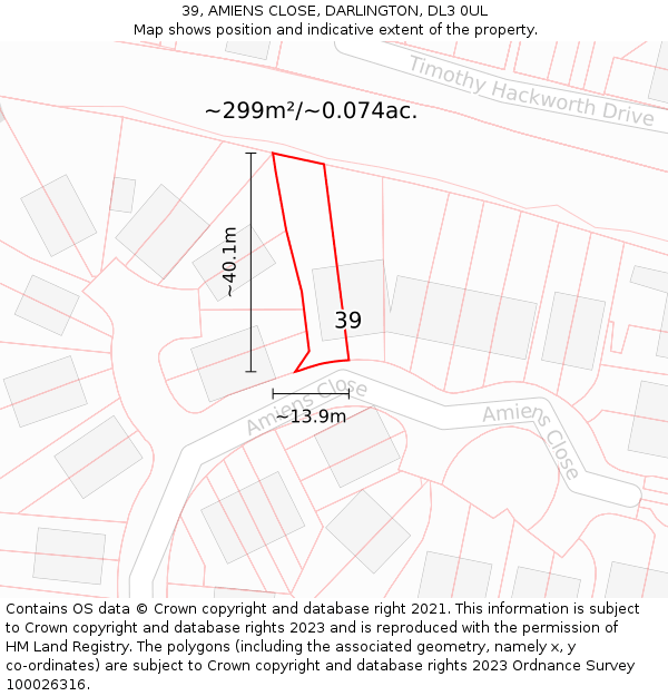 39, AMIENS CLOSE, DARLINGTON, DL3 0UL: Plot and title map