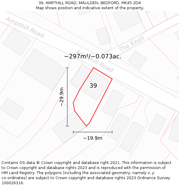 39, AMPTHILL ROAD, MAULDEN, BEDFORD, MK45 2DA: Plot and title map