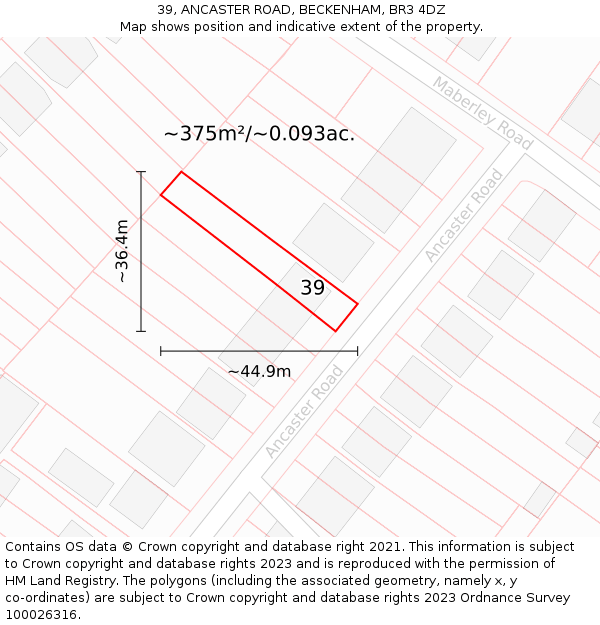 39, ANCASTER ROAD, BECKENHAM, BR3 4DZ: Plot and title map