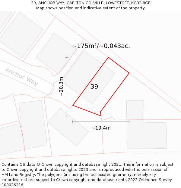 39, ANCHOR WAY, CARLTON COLVILLE, LOWESTOFT, NR33 8GR: Plot and title map