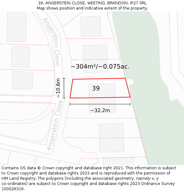 39, ANGERSTEIN CLOSE, WEETING, BRANDON, IP27 0RL: Plot and title map