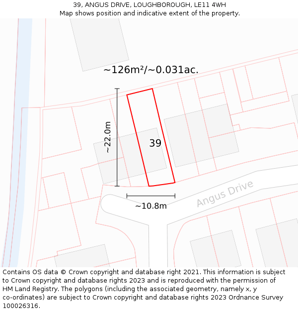 39, ANGUS DRIVE, LOUGHBOROUGH, LE11 4WH: Plot and title map