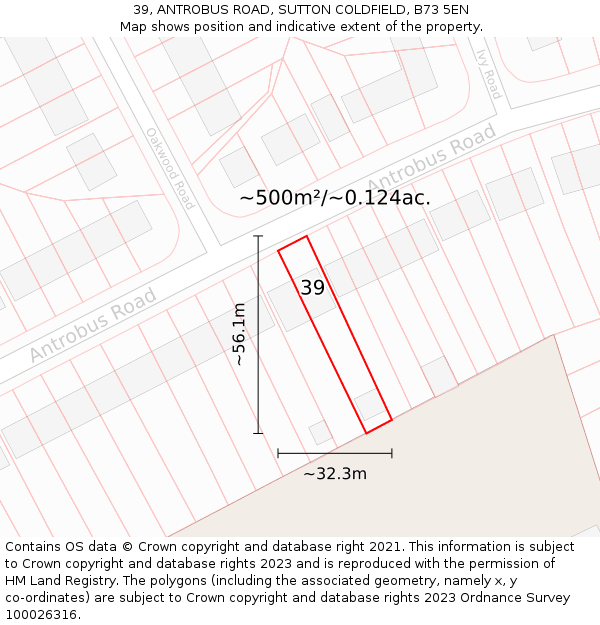 39, ANTROBUS ROAD, SUTTON COLDFIELD, B73 5EN: Plot and title map