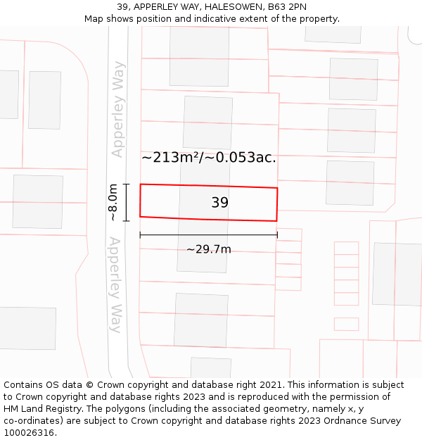 39, APPERLEY WAY, HALESOWEN, B63 2PN: Plot and title map