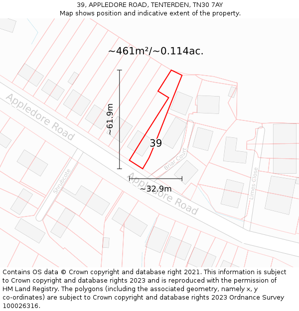 39, APPLEDORE ROAD, TENTERDEN, TN30 7AY: Plot and title map