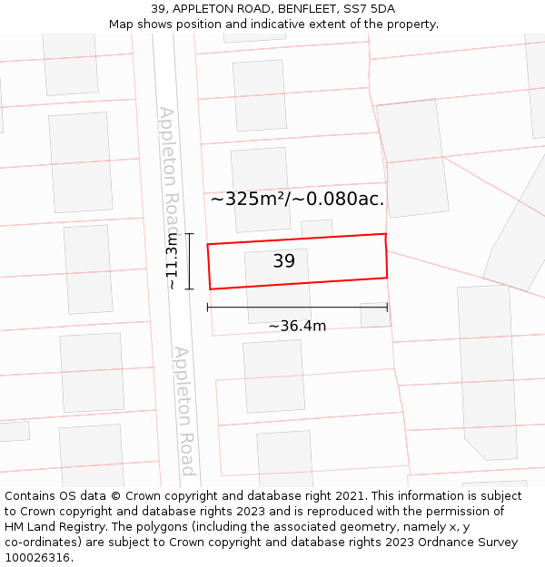 39, APPLETON ROAD, BENFLEET, SS7 5DA: Plot and title map