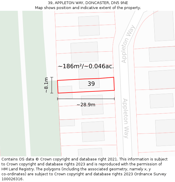 39, APPLETON WAY, DONCASTER, DN5 9NE: Plot and title map