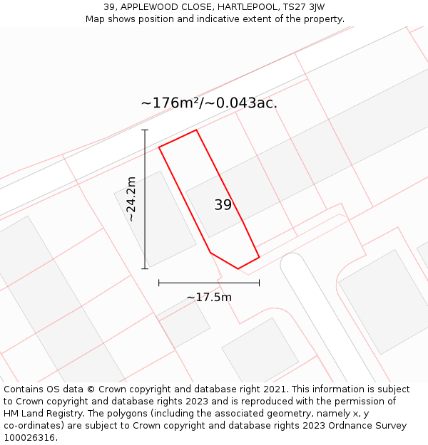 39, APPLEWOOD CLOSE, HARTLEPOOL, TS27 3JW: Plot and title map