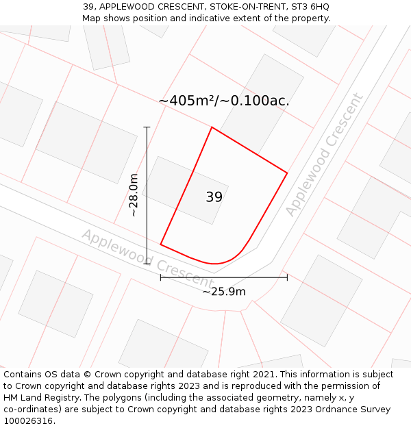 39, APPLEWOOD CRESCENT, STOKE-ON-TRENT, ST3 6HQ: Plot and title map