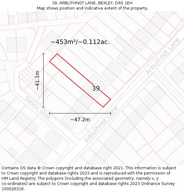 39, ARBUTHNOT LANE, BEXLEY, DA5 1EH: Plot and title map