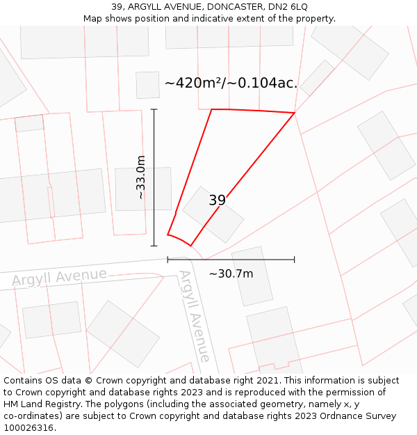 39, ARGYLL AVENUE, DONCASTER, DN2 6LQ: Plot and title map