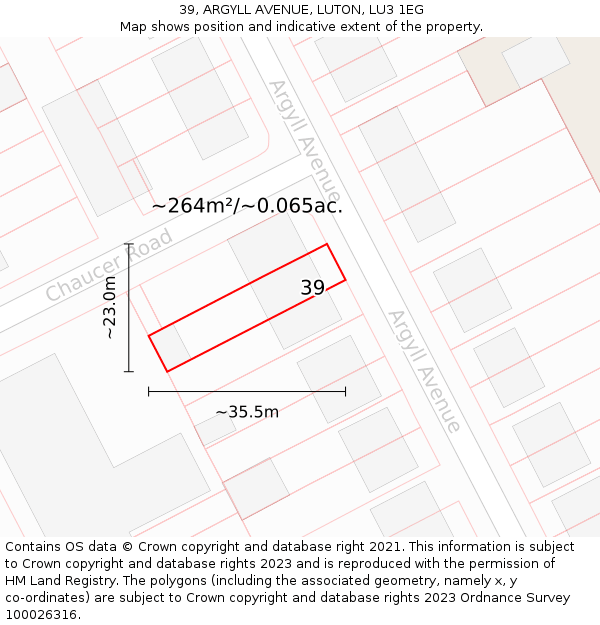 39, ARGYLL AVENUE, LUTON, LU3 1EG: Plot and title map