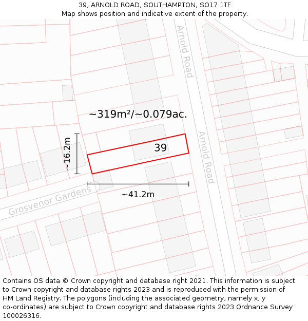 39, ARNOLD ROAD, SOUTHAMPTON, SO17 1TF: Plot and title map