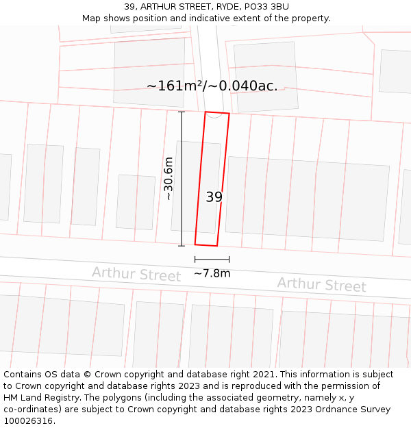 39, ARTHUR STREET, RYDE, PO33 3BU: Plot and title map
