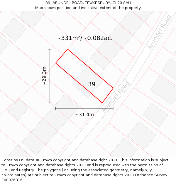 39, ARUNDEL ROAD, TEWKESBURY, GL20 8AU: Plot and title map