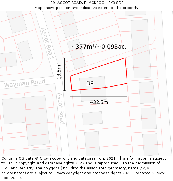 39, ASCOT ROAD, BLACKPOOL, FY3 8DF: Plot and title map