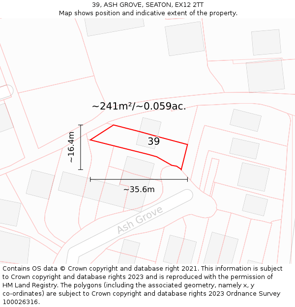 39, ASH GROVE, SEATON, EX12 2TT: Plot and title map