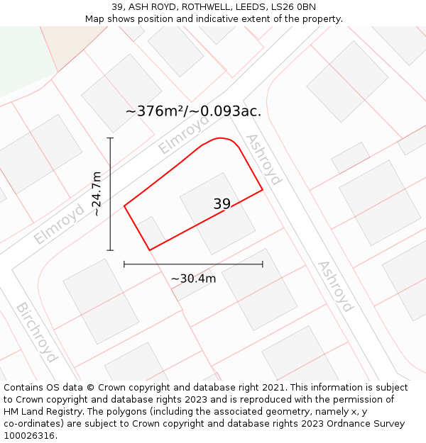 39, ASH ROYD, ROTHWELL, LEEDS, LS26 0BN: Plot and title map