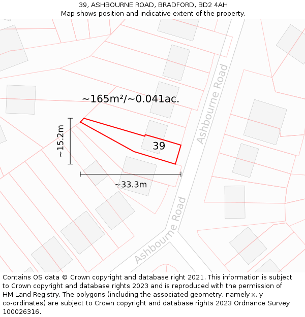 39, ASHBOURNE ROAD, BRADFORD, BD2 4AH: Plot and title map