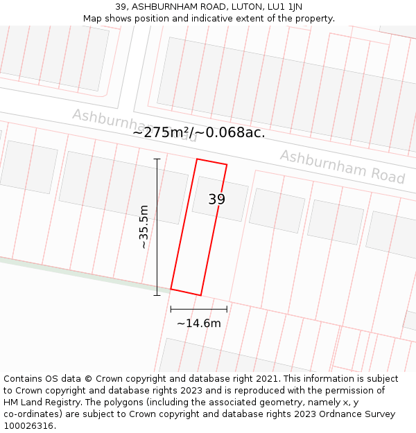 39, ASHBURNHAM ROAD, LUTON, LU1 1JN: Plot and title map