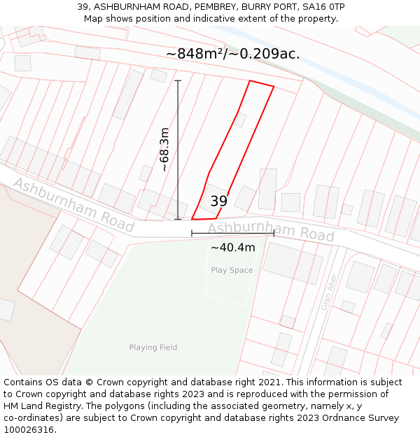 39, ASHBURNHAM ROAD, PEMBREY, BURRY PORT, SA16 0TP: Plot and title map
