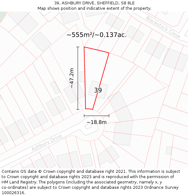 39, ASHBURY DRIVE, SHEFFIELD, S8 8LE: Plot and title map