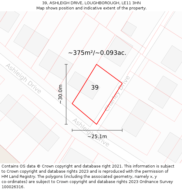 39, ASHLEIGH DRIVE, LOUGHBOROUGH, LE11 3HN: Plot and title map